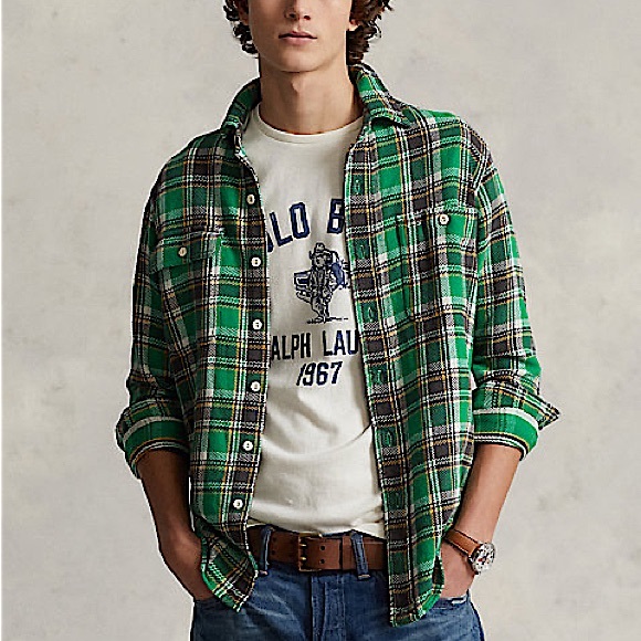 Polo Ralph Lauren Classic Fit Plaid Flannel Work shirt Green - Picture 1 of 8